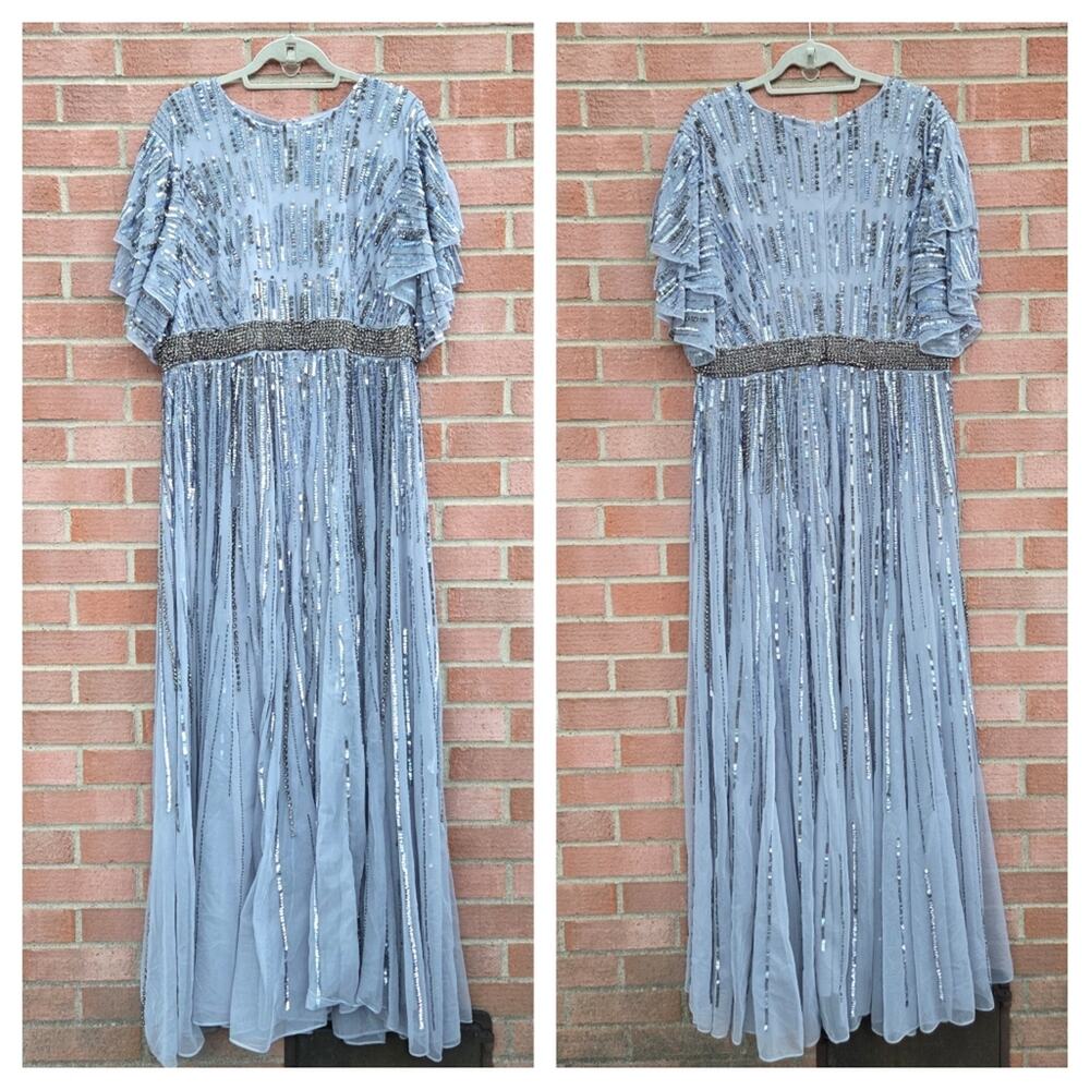 Mac Duggal Silver Sequin Maxi Dress - Picture 3 of 8